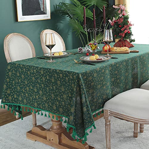 iyoimono Tischdecke Quaste Tischdecke Rechteckige Abwaschbar Baumwolle Leinen Tischtuch für Küche Esszimmer Picknick Tischdekoration Tischdecke Rechteck Couchtisch（140x240，Grüne Weihnachten） von iyoimono