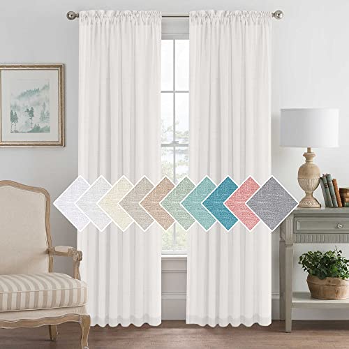 iyoimono Voile Vorhänge Weiß Vintage Gardinen Landhausstil Baumwolle Leinen Vorhange,Wohnzimmer Vorhänge Leinenoptik Gardienen 2-Set H 160 x B 132 cm Balkontür Gardine Halbtransparent Gardinen von iyoimono