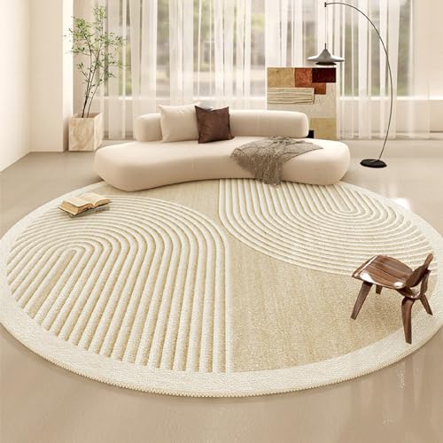 iyoimono Wohnzimmer Teppich Rund 100cm Beige Flauschig Fellteppich Modern Creme Geometrisches Muster Schlafzimmer Kinderzimmer Weich Rutschfest Maschinenwaschbar von iyoimono