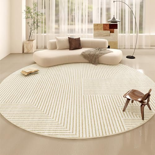 iyoimono Wohnzimmer Teppich Rund 120cm Beige Flauschig Fellteppich Modern Creme Geometrisches Muster Runder Teppich Schlafzimmer Kinderzimmer Weich rutschfest Maschinenwaschbar Teppich von iyoimono