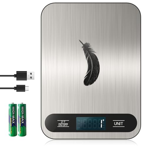 Digitale Küchenwaage, USB C Elektronik Küchenwaage, 15 kg Hochpräzise 1g/0.1oz Lebensmittelwaage, Professionell mit harter Funktion, Batterien enthalten (B1) von izeyu