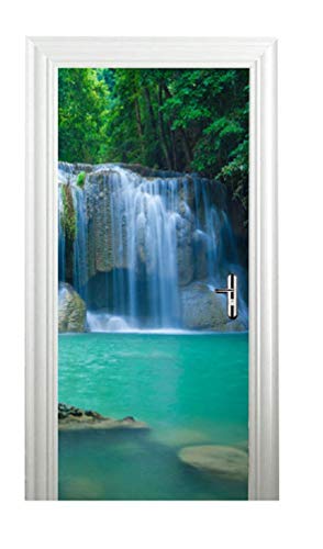 izielad 3D Wasserfall Bäume Tür Wandbild Kunst Aufkleber Abnehmbare Selbstklebende Wandtattoo für Hauptdekoration Strand 38.5x200cmx2Pcs von izielad