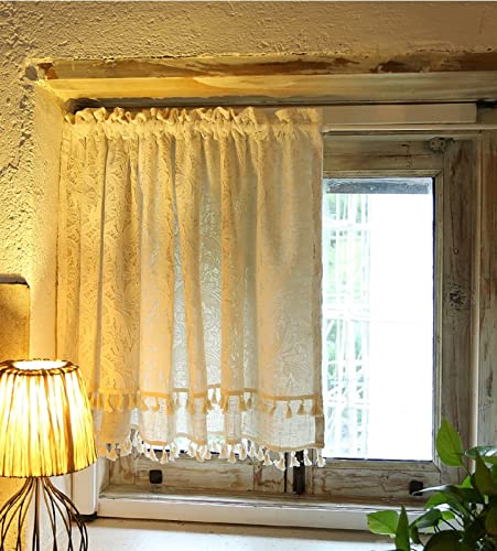 izielad Beige kurzer Vorhang Kurzgardine Kurzvorhang mit Quaste Bistrogardine Kurzgardine Vintage Landhaus Kurzstores Gardinen BxH 135x70cm von izielad