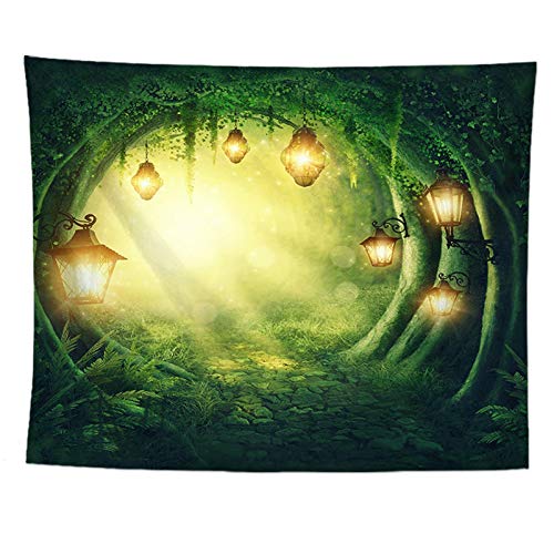 izielad Fantasiewald Magische mystisch leuchtende Laternen Baum Wandbehang Wandteppich für Wohnzimmer Schlafzimmer Dekoration 180X230CM 70.8X90.5IN von izielad