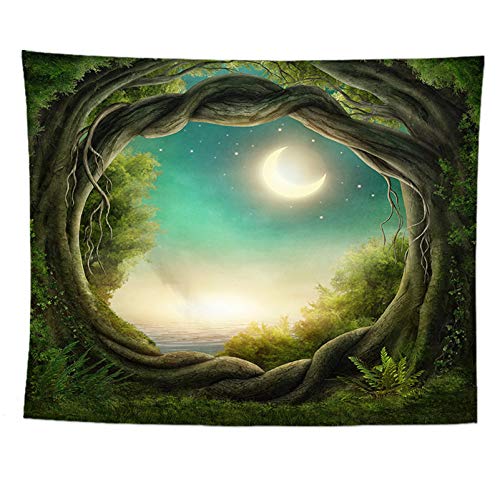 izielad Fantasy Baumloch Wald Nacht Mond Natur Wandbehang Wandteppich Wandkunst für Wohnzimmer Schlafzimmer 130X150CM 51X59IN von izielad