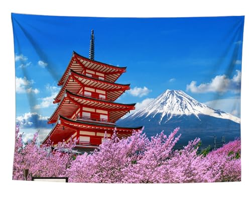 izielad Feder Sakura Turm Mt. Fuji Wandbehang Wandteppich Tapisserie Wohnkultur Kunst für Kind Schlafzimmer Wohnzimmer 150X200CM 59X78.7IN von izielad