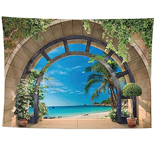 izielad Fenster Meer Ozean Strand Wanddekor Tapisserie Wandbehang Wohnkultur für Home Office Schlafzimmer 180X230CM 70.8X90.5IN von izielad