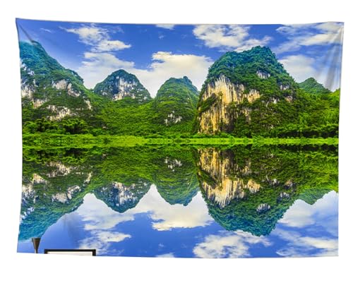 izielad Fluss Li Guangxi Grüner Berg See Wand hängende Landschafts Tapisserie für Schlafzimmer Wohnzimmer Schlafsaal 150X200CM 59X78.7IN von izielad