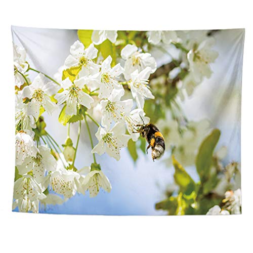 izielad Frühling Weiße Blume Biene Wandbehang Tapisserie Wohnkultur 73X95CM 28.7X37.4IN von izielad