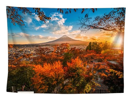 izielad Mt. Fuji Herbst Roter Baum Wandkunst Tapisserie Wandbehang Hängen für Schlafzimmer Wohnzimmer Wohnheim Wohnkultur 100X150CM 39.3X59IN von izielad
