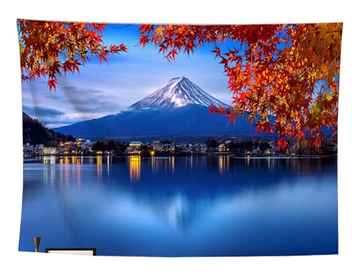 izielad Mt. Fuji See Roter Blattbaum Tapisserie Wandbehang Kopfteil Wandkunst Tagesdecke Wohnheim 100X150CM 39.3X59IN von izielad