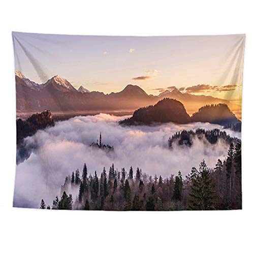 izielad Nebelwald mit Bergen Wandteppich Nebel Fantasie Magische Bäume Landschaft Wandbehang Mandala Böhmische Wandteppich 3D Vision Natur Baum Tapisserie Wandbehang 130X150CM 51X59IN von izielad