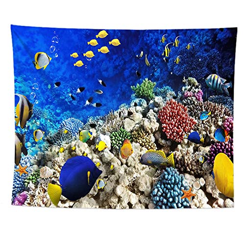 izielad Ozean Tier Unterwasser Meer Korallenriff Tropischer Fisch Wandbehang Wandteppich für Wohnheim Dekor Wohnzimmer Schlafzimmer Tagesdecke TV Hintergrund 180X230CM 70.8X90.5IN von izielad