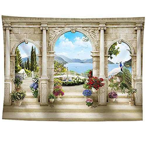 izielad Palast Blumen See Tapisserie Wandbehang Dekor Kunst für Zuhause Schlafzimmer Wohnzimmer Wohnheim 130X150CM 51X59IN von izielad