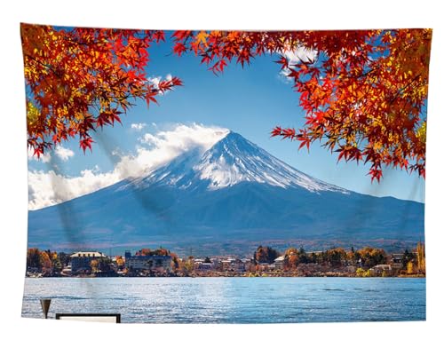 izielad Roter Blattbaum Mt. Fuji See Fabric Wandbehang Tapisserie für Wohnheim Zimmer Schlafzimmer Wohnzimmer 73X95CM 28.7X37.4IN von izielad