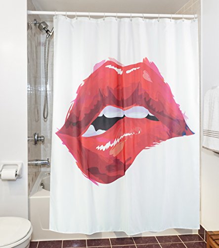 izielad Verführerische rote Lippen mit Zunge heraus Dekor Duschvorhang Sexy Frau Mund Zoll wasserdicht Polyester Stoff Badezimmer Zubehör Vorhänge mit 12 Stück Haken 180x180cm 70x70 von izielad