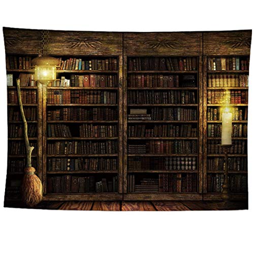 izielad Vintage Holzbibliothek Bücherregal Alte Bücher Antike historische Hippie Kunst Wandbehang Wandteppich für Schlafzimmer Wohnzimmer 180X230CM 70.8X90.5IN von izielad