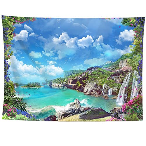 izielad Wandbehang Wandteppich See Wandteppich Berg Wandteppich Wasserfall Baum Blume Wandteppich für Schlafzimmer Wohnzimmer Wohnheim 150X200CM 59X78.7IN von izielad