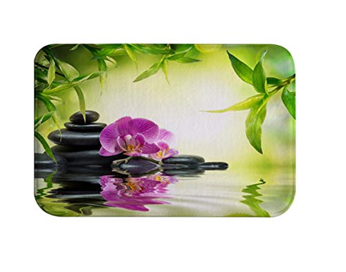 izielad Wasser Stein Grün Blatt Blau Blume Zen rutschfeste Badezimmer Teppich Matte Dusche Bad Teppich saugfähigen Badematte für Bad Maschine Waschbar 40x120cm 15.7x47.2 INCH von izielad