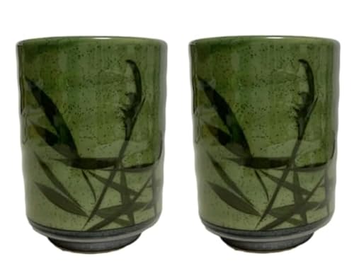 j-pure hitomi Traditionelles japanisches Yunomi-Teetassen-Set aus Keramik, H 10,2 x 8,9 cm im Durchmesser, 25 ml, Mino-Ware, Schilfmotiv-Design, Mashiko für heißen grünen Tee, 2 Stück aus Japan (grün) von j-pure hitomi
