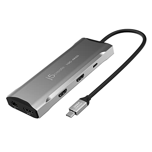 j5create USB C 4K Triple Display Hub - HDMI x2, 4K DP, 2 USB-A und Type C 10Gbps, PD 100W, Ethernet, SD 4.0 Kartenleser | für XPS, Surface Pro (JCD397) von j5create