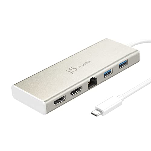 j5create USB-C Dual HDMI Hub - Typ C Dockingstation mit 2X HDMI, 2X USB 3.0, Ethernet, PD 60W Durchgangsladung für Laptop & PC (JCD381) von j5create