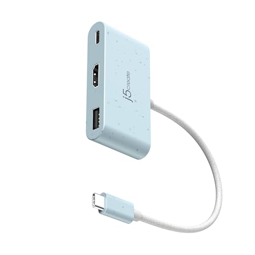 j5create USB-C zu HDMI&USB Typ-A mit Power Delivery (umweltfreundlich) mit 4K HDMI/USB-A 5Gbps/PD 100W Laden | Kompatibel mit MacBook Pro, Chromebook, HP, Samsung und weiteren Typ-C Geräten (JCA379EC) von j5create
