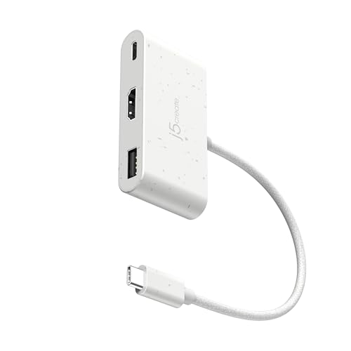 j5create USB-C zu HDMI&USB Typ-A mit Power Delivery (umweltfreundlich) mit 4K HDMI/USB-A 5Gbps/PD 100W Laden | Kompatibel mit MacBook Pro, Chromebook, HP, Samsung und weiteren Typ-C Geräten (JCA379EW) von j5create
