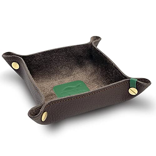 jabuti Edition Schlüsselschale/Taschenleerer 14 x 14cm feines Rindleder Kastanie mit Lamm Nappa Leder Applikationen Grün. Handgefertigt in unserem Atelier von jabuti