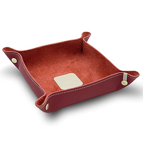jabuti Edition Schlüsselschale/Taschenleerer 18 x 18cm feines Rindleder Rot mit Lamm Nappa Leder Applikationen Creme. Handgefertigt in unserem Atelier von jabuti