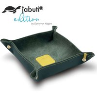 Jabuti Edition Lederschale/Taschenleerer Rindleder Forest Grün - Lamm Nappa Details Gelb 18 X 18cm von jabutiDesign