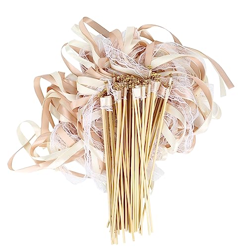 50 Stück Wedding Wands Spitze Stäbe mit Hochzeitsbändern Seidenfeenstab, Gastgeschenke für Partys, Babypartys, Urlaub, Feiern (Champagner-50 Pcs) von jackfru