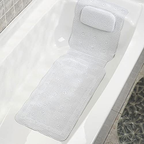 Badewannenmatte Antirutschmatte mit Kopfstütze, Badewannenkissen rutschfest Unterstützt Nacken, Rücken und Beine, Wanneneinlag PVC, Weiss Badewanne Pad mit saugnäpfen entspannung zubehör von jackfru