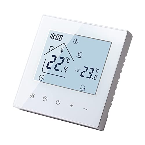 Digital Thermostat Raumthermostat, LED Display Touchscreen Thermostat-Regler, Wöchentlich Programmierbare Temperaturregler für Kesselheizung Fußbodenheizung (Weiß - Kesselheizung 3A) von jackfru