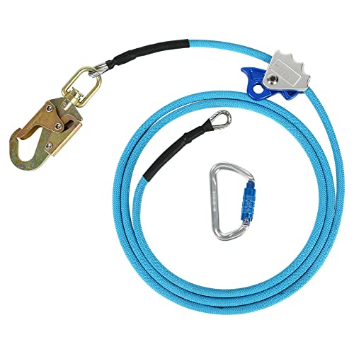 Stahlseilkern-Flip-Line-Kits 12mm*2,4m / 3m /3,6m, Stahlkern Lanyard mit Triple Lock-Karabiner, Verstellbares Lanyard Klettern Bergseile für Baumkletterer, Baumpfleger, Absturzsicherung (Blau 2,4M) von jackfru