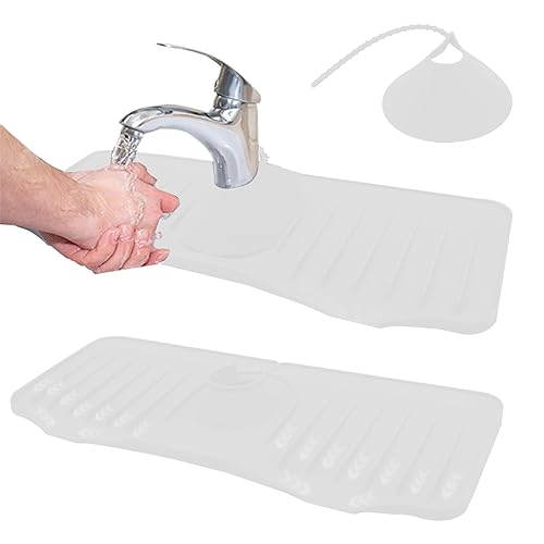 Wasserhahn Matte, Abtropfmatte Spritzschutz Tropffänger zun Wasserhahn, Sink Faucet Splash Guard Mat Absorbierende Matte für Waschbecken Arbeitsplatte, Wasserhahn, Küchenspüle (1, Weiß, 36*13*2cm) von jackfru