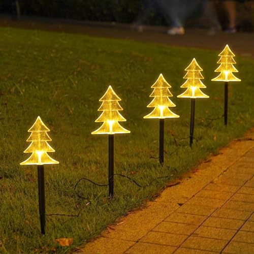 jackfru 10 Stück LED Garten Leuchtstäbe mit Batterie und Timer, IP65 Weihnachtsbeleuchtung, Weihnachtsbeleuchtung Gartenleuchte, für Deko Außen Gartenstecker Balkon Weihnachts (Weihnachtsbaum) von jackfru