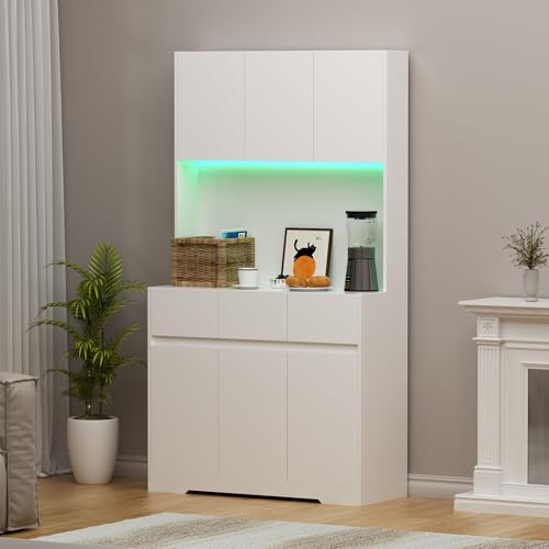 jackfru Küchenschrank mit LED-Beleuchtung 170 * 100 * 38.5cm, Mehrzweckschrank mit Steckdose und 3 Schubladen, Offenem Fach, Vorratsschrank Küche Badschrank Hochschrank jackfru Küchenschrank mit LED-Beleuchtung 170 * 100 * 38.5cm, Mehrzweckschrank mit Steckdose und 3 Schubladen, Offenem Fach, Vorratsschrank Küche Badschrank Hochschrank von jackfru