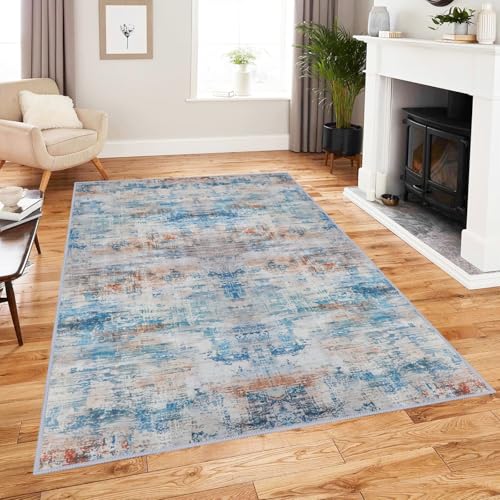 jackfru Teppich Wohnzimmer, Teppich Läufer Flur rutschfest, Retro Abstrakt Kurzflor Waschbarer Teppich Schlafzimmer Modern für Living Room, Esszimmer, Büro (Retro-Farbe, 160 * 230cm) von jackfru