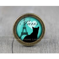 Eiffelturm Katze Glas Cabochon Vintage Bronze Kommode Knauf von jade4wood