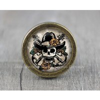 Piraten Totenkopf Glas Cabochon Bronze Möbel Knauf / von jade4wood