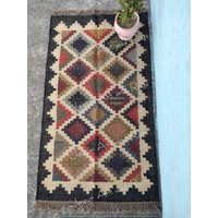 Handgefertigter Wollteppich Multi Color Azteken Kelim Teppich von jaipurartandrugs