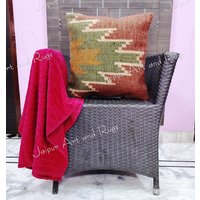 Jute-Kelim-Kissenbezüge, Handgefertigter Kissenbezug, Woll-Jute-Kissenbezug, Boho-Kissenbezug, Vintage-Kissenbezug, Sofa-Dekor-Kissenbezug von jaipurartandrugs