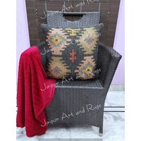 Jute Kelim Kissenbezüge, Handgemachter Kissenbezug, Wolle Boho Vintage Kissenbezug von jaipurartandrugs