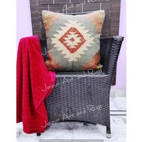 Jute-Kelim-Kissenbezüge, Handgefertigter Kissenbezug, Woll-Jute-Kissenbezug, Boho-Kissenbezug, Vintage-Kissenbezug von jaipurartandrugs