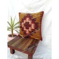 Jute-Kelim-Kissenbezug, Handgefertigter Kissenbezug, Woll-Jute-Kissenbezug, Boho-Kissenbezug, Vintage-Kissenbezug von jaipurartandrugs