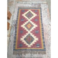 Kelim Teppich, Wollteppich, Kelimteppich, Wandteppich, Wandbehang von jaipurartandrugs