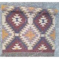 Wolle Jute Kilim Dhurrie | Handgewebter Woll-Jute-Läufer Boho Eco Freundlicher Woll-Jute-Kelim-Läufer| Vintage Antik Teppich von jaipurartandrugs