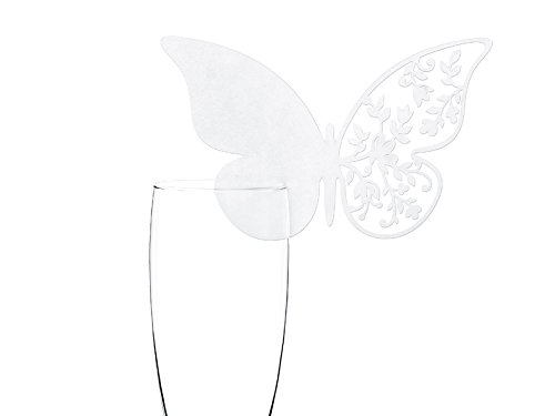 Tischkarten Platzkarten zum Aufstecken fürs Glas 10 Stück (Schmetterling mit Blumenornamenten) von jakopabra