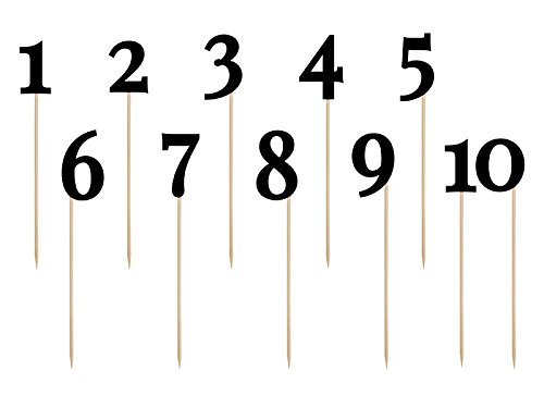 jakopabra Tischnummern Zahlen 1-10 aus schwarzer Pappe an einem Stab von jakopabra